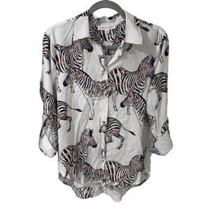 Jane + Delancey Linen Viscose Zebra Button Up Shirt NWT, size S